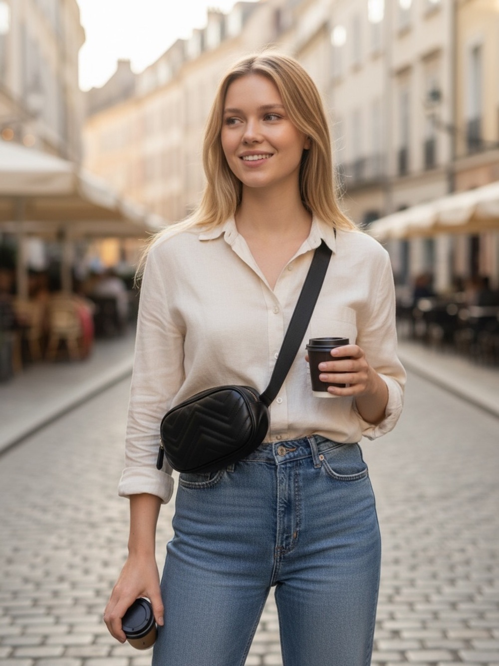 Classic Black Quilted Crossbody Belt Bag